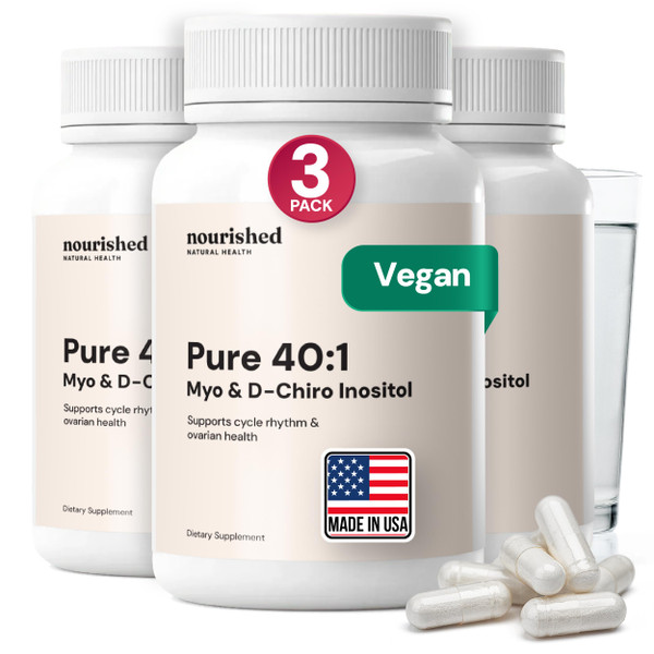 Nourished 40:1 Myo-inositol & D-Chiro Inositol Supplement for Women with Fertility, Skin Health, or Menstrual Cycle Symptoms - Hormone Balance for Women - 360 Capsules