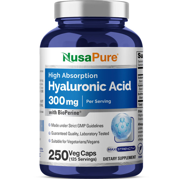 NusaPure Hyaluronic Acid 300mg 250 Veggie Capsules (Non-GMO, Vegan)