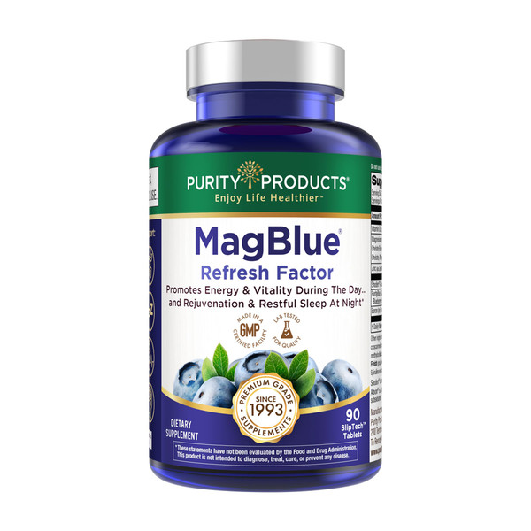 Purity Products - MagBlue Refresh Factor - Magnesium Bisglycinate + Shoden Ashwagandha | Sleep, Stress Relief & Cortisol Support | with Vitamin D3, Zinc & Boron | 90 Tablets