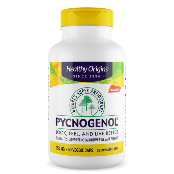 Healthy Origins Pycnogenol 150 mg, 60 Veggie Capsules - 100% Clinically Studied French Maritime Pine Bark Extract - Supports Healthy Heart, Joint Health & Skin Elasticity - 2 Month Supply