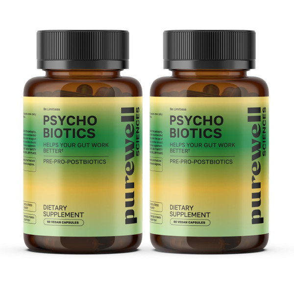 Psychobiotics – Advanced 3-in-1 Probiotic Prebiotic Postbiotic Supplement for Gut and Mood Support - 120 Vegan Probiotic Capsules – 50 Billion CFU - 2 Month Supply