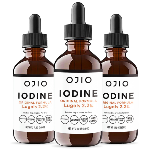 Lugols Iodine Solution 2% - 1 Year Supply - High Potency Liquid Oral Iodine Drops with Superior Absorption – Improves Overall Health & Energy for Women, Men, Kids - 2 fl Oz (Pack of 3)