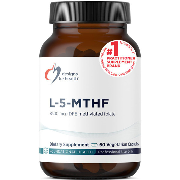 Designs for Health L 5-MTHF - Quatrefolic L Methylfolate Supplement 5mg (8500 DFE) - Methylated Folate Supplement for Women & Men - Supports Methylation - Non-GMO, Gluten Free (60 Capsules)
