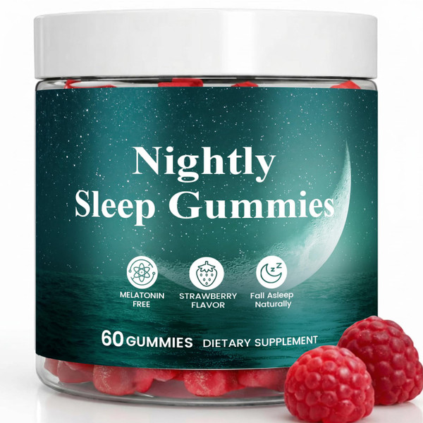 TOGOLIUN Nightly Sleep Gummies for Adults, Sleep Gummies No Melatonin, with Magnesium, L-Theanine, GABA, and Glycine, Calm Mind & Restful Sleep Support, Strawberry Flavor, 60 Gummies, 1 Bottle