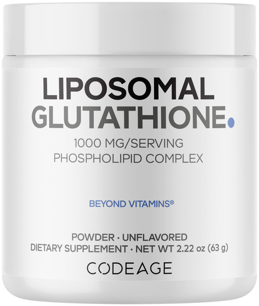Codeage Liposomal Glutathione Powder - 1,000 mg Vegan Reduced L-Glutathione per Serving, Liposomal Delivery - 2-Month Supply - Unflavored - Phospholipid - Non-GMO Gluten-Free - 2.22 Oz