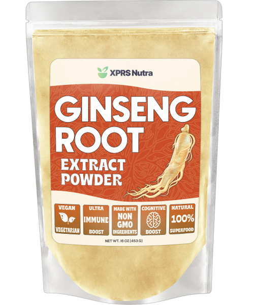 XPRS Nutra Ginseng Root Extract Powder - Ginseng Powder Supports Cognitive Function, Physical Performance, and Immune System - Vegan Friendly Panax Ginseng in Powder Form (16 Ounce)