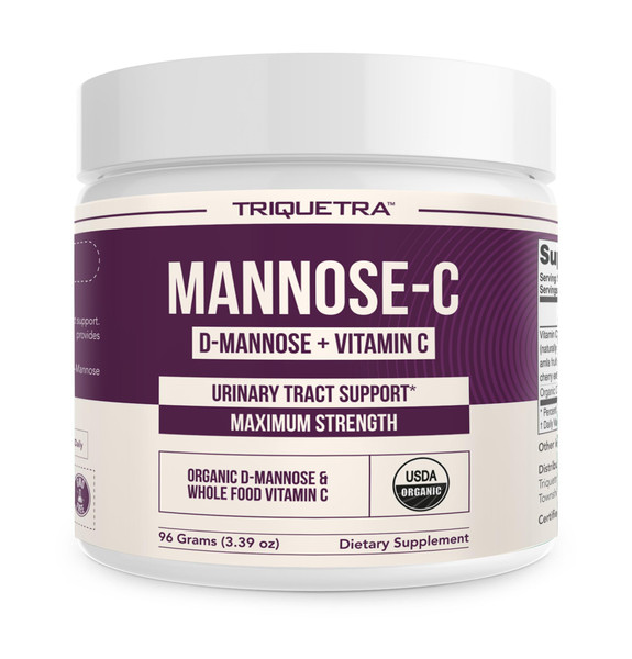Mannose-C - Organic D Mannose Powder + Whole Food Vitamin C, Natural UTI Support Supplement to Flush & Cleanse Urinary Tract, Certified Organic Urinary Health for Women, Vegan, Non-GMO (60 Servings)