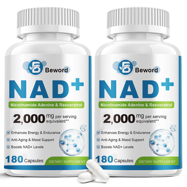 BEWORD Liposomal NAD 2000 Mg, 360 Capsules, 4-in-1 Formula with Liposomal NAD, Trans-Resveratrol, Non-GMO | Energy Support