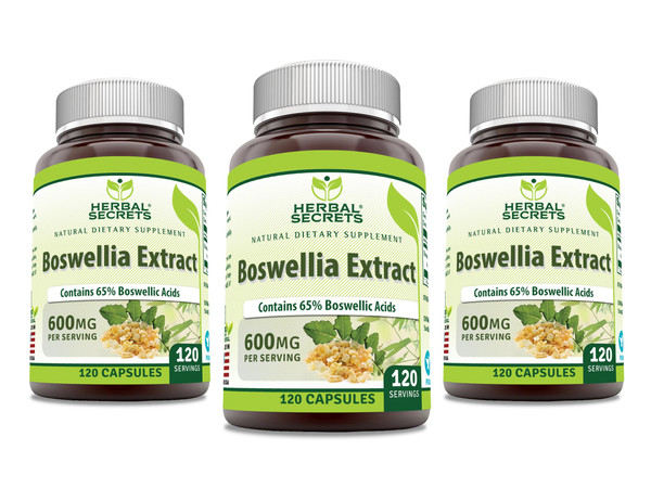 Herbal Secrets Boswellia Serrata Extract (65% Boswellic Acids) 600 mg Capsules Supplement | Non-GMO | Gluten Free (120 | 3 Pack)
