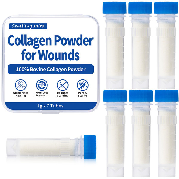 Poxo Collagen Powder for Wounds – 100% Bovine Collagen Powder for Tissue Regeneration, Accelerates Healing, Reduces Scarring, 7 Tubes x 1g