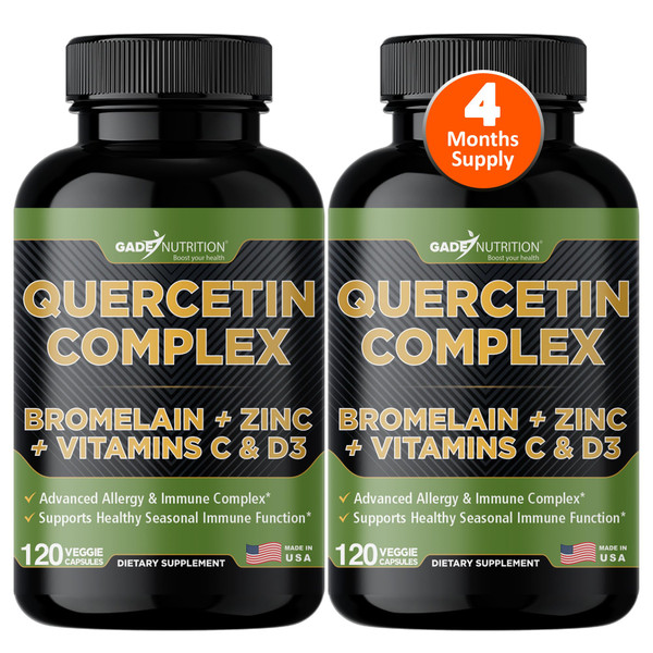Gade Nutrition Organic Quercetin with Bromelain Vitamin C and Zinc | Immune Support Supplement Quercetin 500mg Capsules | Bioflavonoids Made in USA Third Party Tested | 4 Months Supply