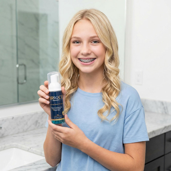 Teeth Whitening for Braces, Braces Cleaner Foam, Brace Teeth Whitening kit for Under Metal, Ceramic, Brackets & Wires. Use w/Toothbrush or Trays No Sensitivity. Minty, Teens, Adults, Refill 2 Pack