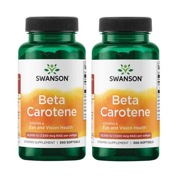 Swanson Beta-Carotene Vitamin A 25,000 IU Eye and Skin Health Supplement for Adults Seeking Vision and Immune Support - 7,500 mcg (300 Softgels, 2 Pack)