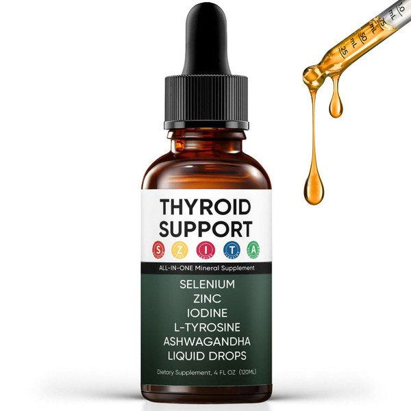 Thyroid Support Liquid Drops, Actora Thyroid Support Drops with Selenium Zinc Iodine L-Tyrosine Ashwagandha for Hormone Balance - Mood & Energy Supplement - 4 fl. oz. (120mL) (1)