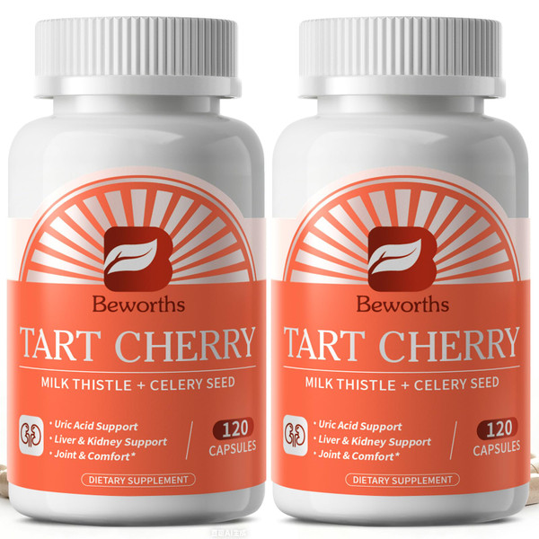 Tart Cherry Capsules with Milk Thistle & Celery Seed - Tart Cherry Uric Acid & Liver Support - 600mg Tart Cherry Extract (10:1) Supplement with Turmeric, Magnesium, Dandelion for Zzz & Joints Health