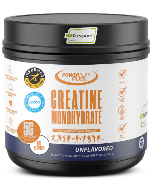 POWER PLAY FUEL Micronized Creatine Monohydrate Powder – Pure Creatine for Women & Men Powered by Creapure, Sport Certified, Supports Muscle Strength & Recovery, Unflavored