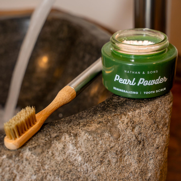 Nathan & Sons Pearl Remineralizing Tooth Powder Scrub, Fluoride Free Mineral Oral Care Powder with Nano Hydroxyapatite, Bentonite Clay & Micro Pearl, Fresh Mint Toothpaste Alternative, 1.1 oz Jar