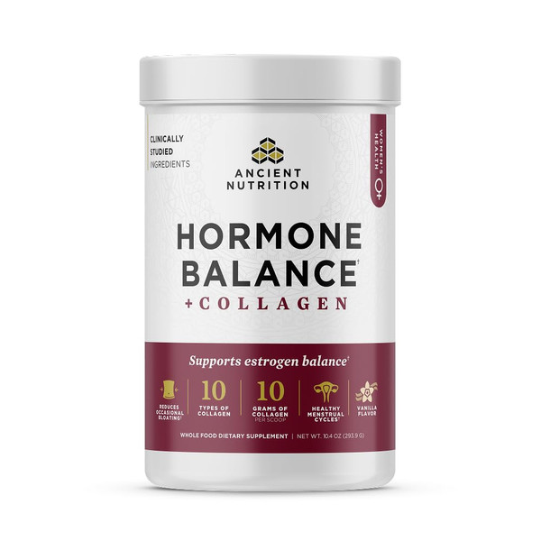 Ancient Nutrition Hormone Balance + Collagen Powder Supplement, Hydrolyzed Collagen Peptides, Key Clinically Validated Ingredient to Support Balanced Hormones and Boost Energy, Vanilla, 25 Servings