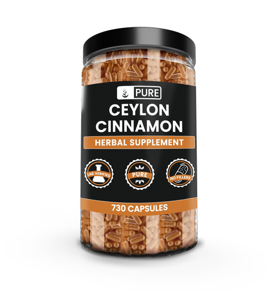 PURE ORIGINAL INGREDIENTS Ceylon Cinnamon (730 Capsules) No Magnesium or Rice Fillers, Always Pure, Lab Verified