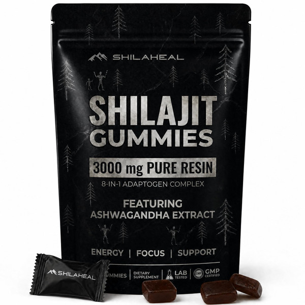 Shilajit Natural Himalayan Shilajit Gummies for Men & Women, High Fulvic Acid, Energy & Stamina, Immune Support, 85+ Trace Minerals, Lab Tested 100% Organic Berry, 60 Gummies