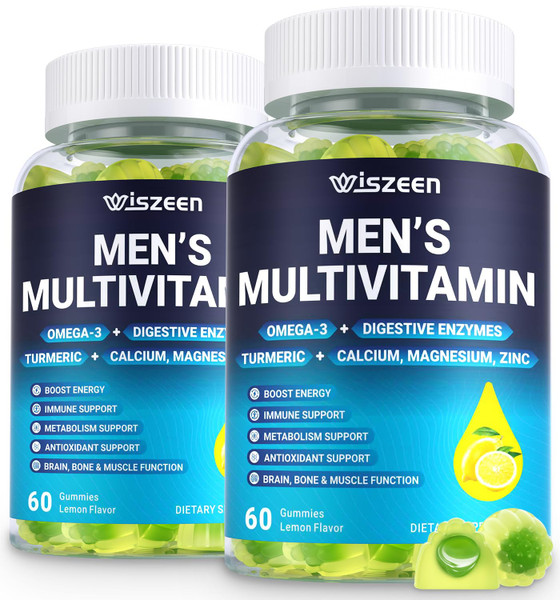Mens Multivitamins Gummies, Methylated Multivitamin with Vitamins A C D K E, B Complex, Omega-3, Digestive Enzymes, Lycopene, Calcium, Magnesium - Support Brain, Muscle, Energy, Sugar Free, 120Cts