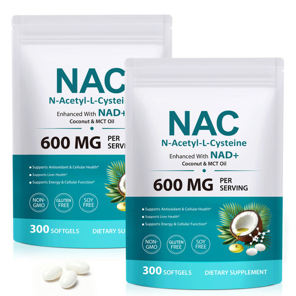 FANSHI NAC Complex with NAD+ & MCT Oil - 300 Softgels | N-Acetyl Cysteine Botanical Blend for Antioxidant Support | Enriched with Coconut Oil | Supports Cellular Energy & Overall Vitality