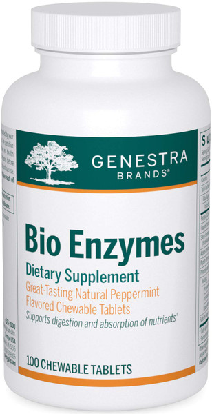 Genestra Brands Bio Enzymes | Complete Digestive Enzymes Formula in Chewable Tablets | 100 Chewable Tablets | Natural Peppermint Flavor