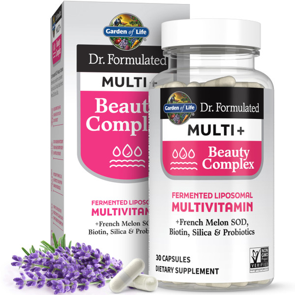 Garden of Life Dr. Formulated Multi+ Beauty Complex Capsule with Biotin, French Melon & Probiotics – Hair, Skin & Nails, Non-GMO, Gluten-Free, 30 Vegetarian Capsules