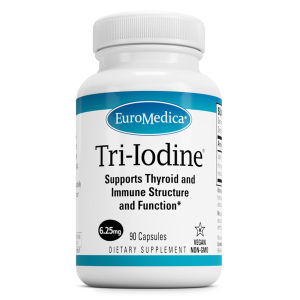 EuroMedica Tri-Iodine - Support Thyroid Health - Aids Hormone Balance with Molecular Iodine from Kelp - Features Potassium Iodide & Sodium Iodide - Brain & Energy Support - 6.25mg, 90 Capsules