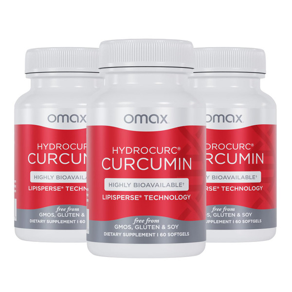 Omax3 HydroCurc Turmeric Curcumin Softgels, Highly Bioavailable MCT Oil Nanoparticle for Potency & Absorption, Joint Health,150mg HydroCurc, 180 Softgels (3 Bottles)