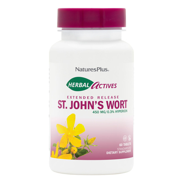 NaturesPlus Herbal Actives St. John’s Wort Extended Release - 60 Tablets, Pack of 2 - Supports a Healthy Mood & Positive Outlook - Vegetarian, Gluten Free - 120 Total Servings