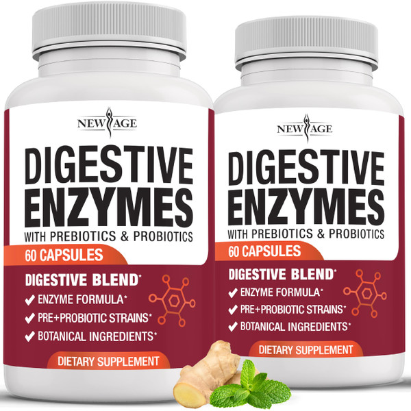 NEW AGE Digestive Enzymes for Gut Health - Probiotic Multi Enzymes with Prebiotics and Probiotics with Lipase for Women and Men for Digestive Health, Daily Enzymes for Digestion - 120 Count