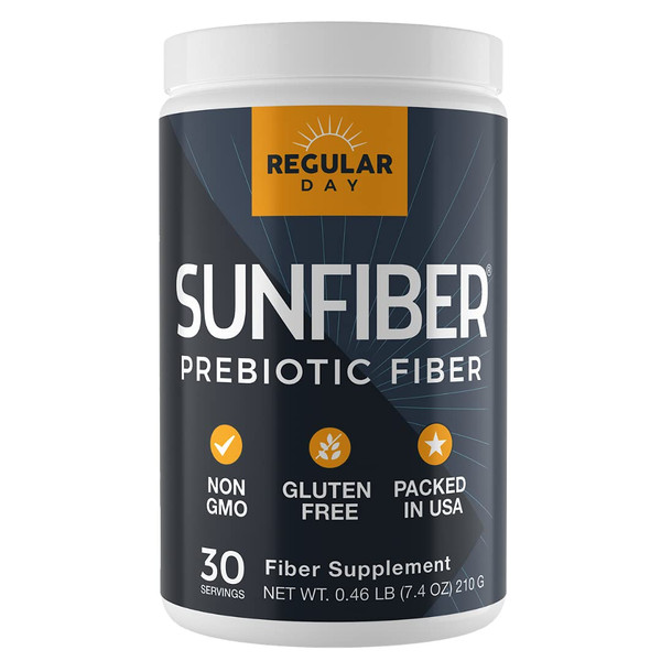 REGULAR DAY Sunfiber, Prebiotic Fiber Supplement for Digestive Health - Promotes Gentle Regularity | Gluten Free, Vegan, Dairy Free, Non-GMO, Keto, Tasteless | One Simple Ingredient | 30 Servings