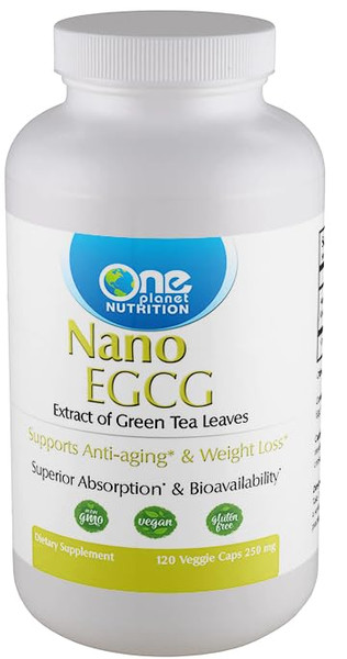 One Planet Nutrition Nano EGCG Capsules 250 mg (120 Count) - Nano Particle Size Green Tea Extract - Supports Thermogensis & Immune Health - Non GMO, Vegan, Gluten Free