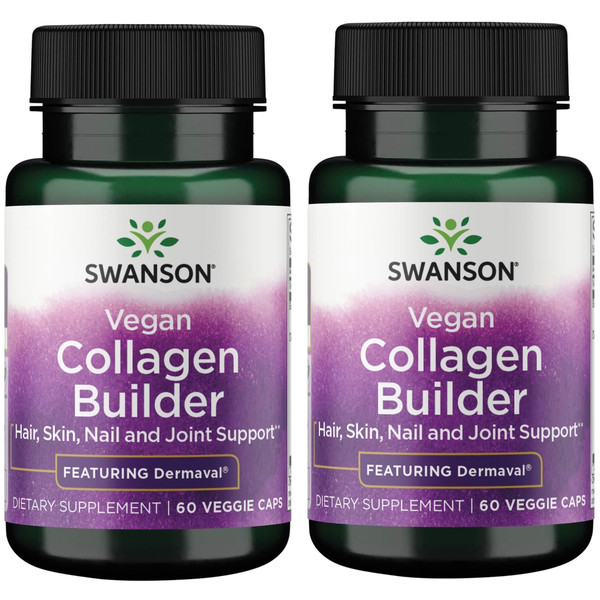 Swanson Vegan Collagen Builder - Featuring Dermaval - Hair, Skin, Nail Health - 60 Veg Caps (2 Pack)