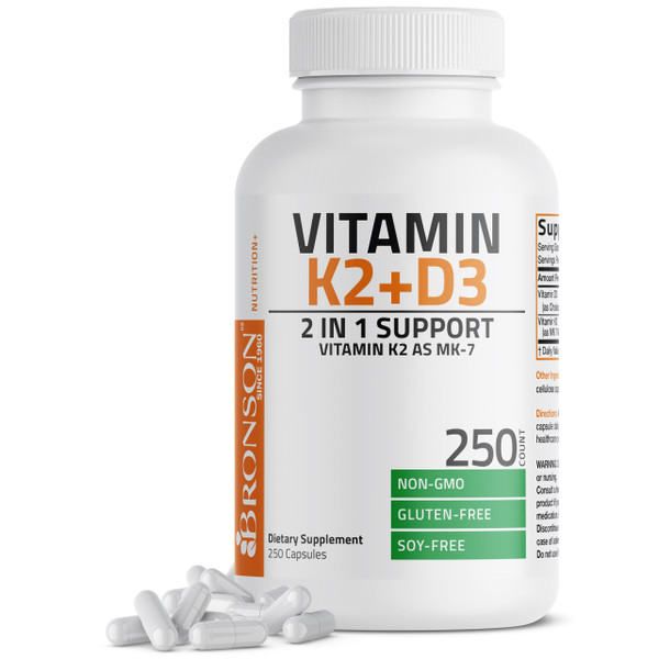 Bronson Vitamin K2 D3 (MK7) Supplement 2-in1 D3 & K2 Complex, 250 Capsules