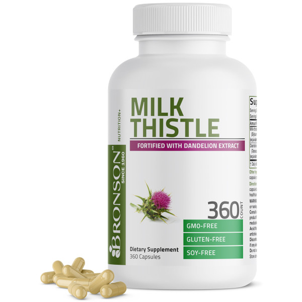 Bronson Milk Thistle Silymarin Marianum & Dandelion Extract, 360 Capsules