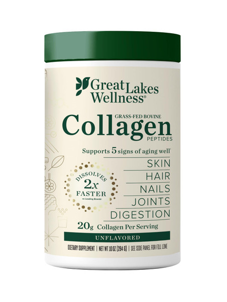 Great Lakes Wellness Collagen Peptides Powder – Supports Skin, Hair, Nails, Joints & Digestion – Hydrolyzed, Quick Dissolve, Non-GMO, Keto & Kosher – Pure Collagen Protein (10 oz, 14 Servings)
