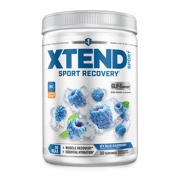 XTEND Sport BCAA Powder Blue Raspberry Ice - Electrolyte Powder for Recovery & Hydration with Amino Acids - 30 Servings