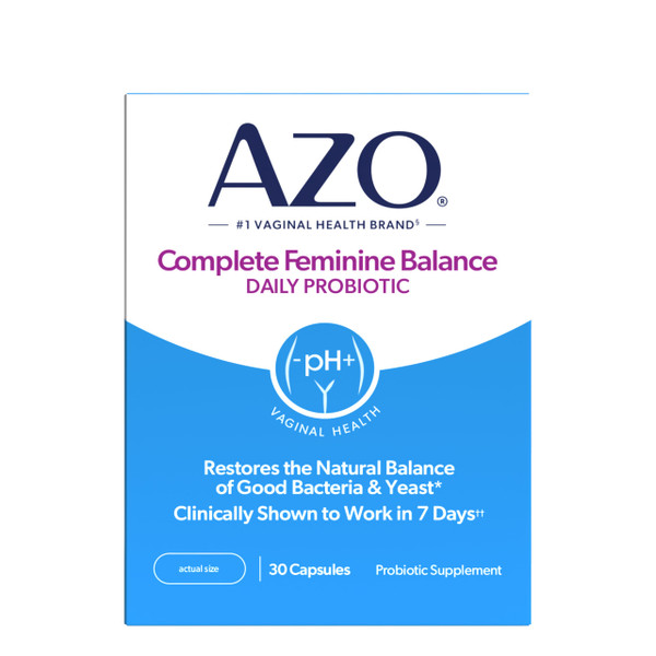 AZO Complete Feminine Balance Daily Vaginal Probiotics for Women, Clinically Proven to Help Protect Vaginal Health, Helps balance pH and yeast, 30 Count