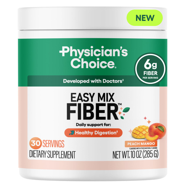 Physician's CHOICE Easy Mix Fiber for GLP-1 Support - No Grit - Daily Prebiotic Soluble Fiber Powder Supplement for Women and Men - Peach Mango - 30 Servings