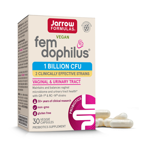 Jarrow Formulas Fem-Dophilus Vaginal Probiotics 1 Billion CFU with 2 Science-Backed Strains, Dietary Supplement for Vaginal & Urinary Tract Support, 30 Capsules, Up to a 30 Day Supply, Shelf-Stable