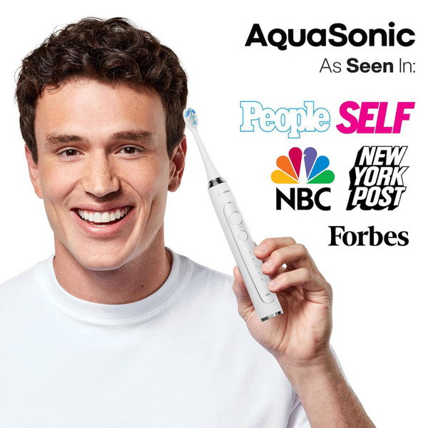 Aquasonic Vibe Series PRO – Ultra-Whitening Electric Toothbrush – 5 Modes & Smart Timers – UV Sanitizing Base – ADA Accepted (Optic White)