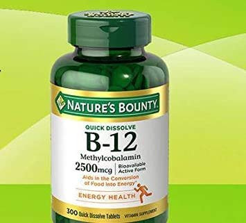 Nature's Bounty Quick Dissolve Vitamin B-12 2500mcg, Normal Energy Production and Metabolism, Immune System Support, 300 Tabs