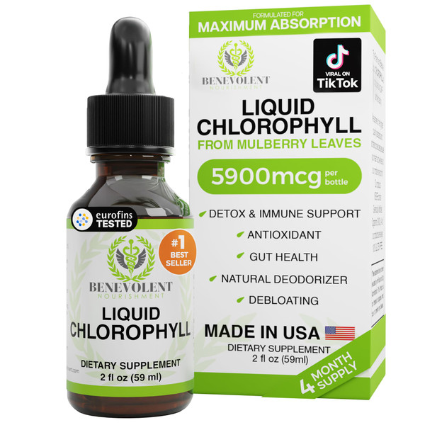 Benevolent Nourishment Chlorophyll Supplement, Detox & Immune Support, Internal Deodorizer, Liquid Drops