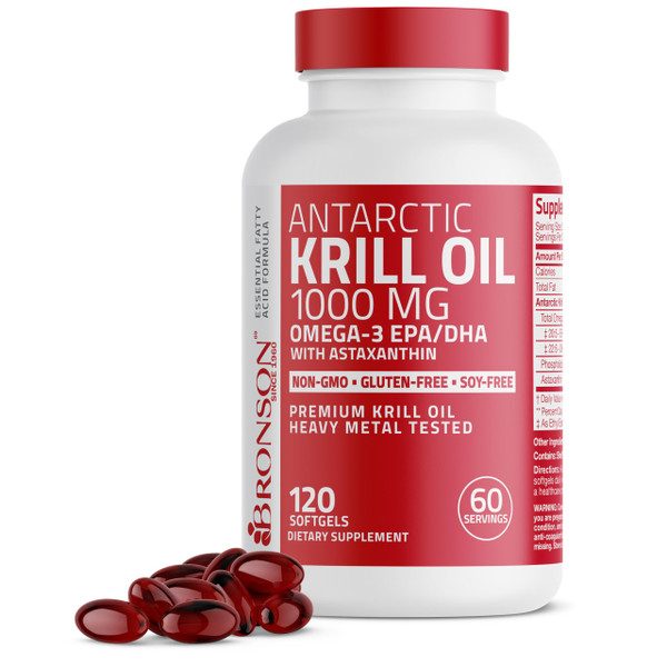 Bronson Antarctic Krill Oil 1000 mg with Omega-3s, 120 Softgels