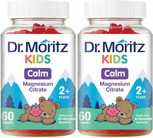 DR. MORITZ Sugar-Free Calm Magnesium Gummies for Kids and Adults - Non-GMO Magnesium Citrate Gummies - Raspberry Flavor - 2-Pack (60 Count)