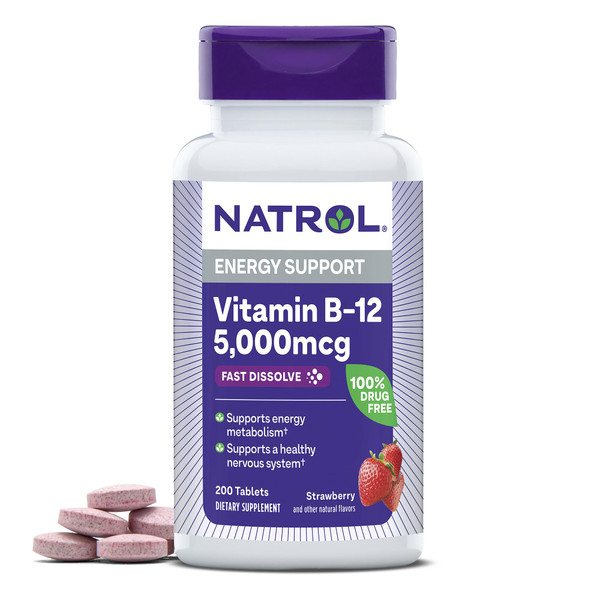 Natrol B12 5000 mcg Fast Dissolve, Energy Metabolism, 200 Tablets