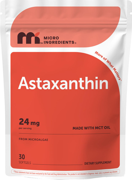 Micro Ingredients Astaxanthin 24mg with MCT Oil, 30 Softgels | Max Strength Astaxanthin Antioxidant Supplements* | Fresh Microalgae Source | Non-GMO, Gluten Free, No Soy