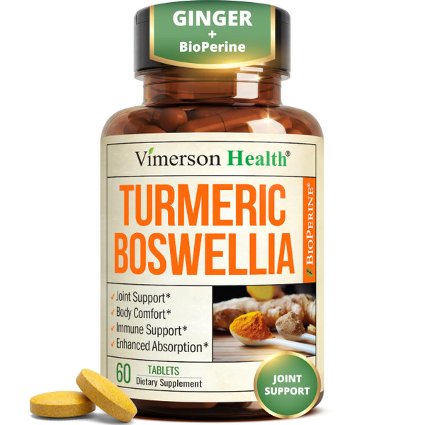 Boswellia Serrata Turmeric Curcumin Supplement: Organic Tumeric, Boswellia Extract, Ginger & BioPerine for Max Absorption – Inflammation & Joint Supplements for Men & Women – Non-GMO – 60 Tablets